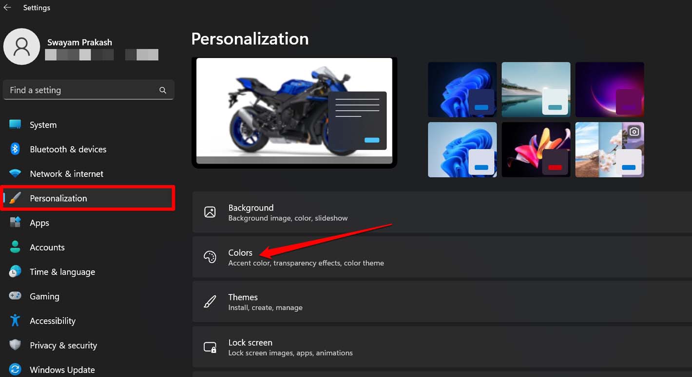 Configurações de personalização do Windows