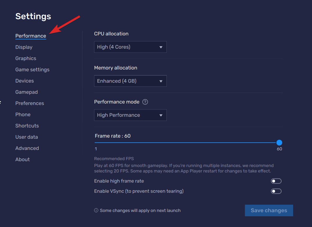 Leistungsmodus der BlueStacks-App