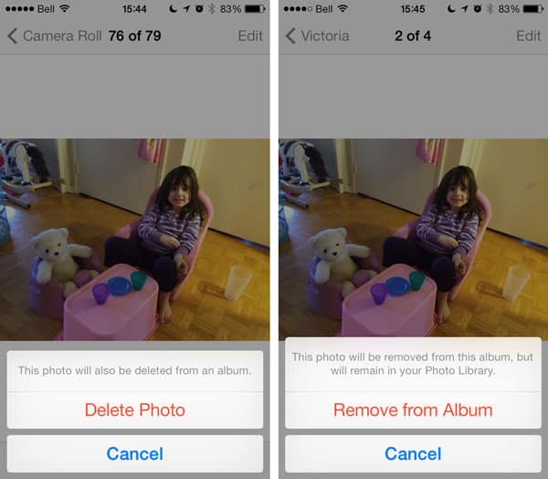Le foto eliminate nel Rullino fotografico vengono rimosse anche dagli album