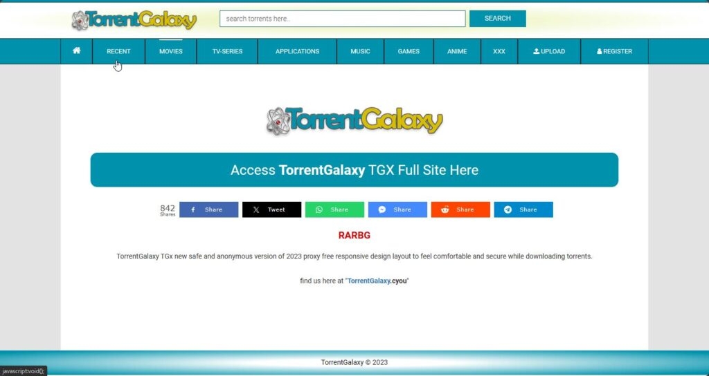 Torrent Galaxy - Mejores alternativas de sitios proxy de 1337x