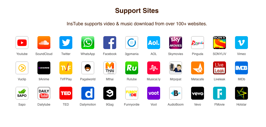 Sites Suportados pelo InsTube