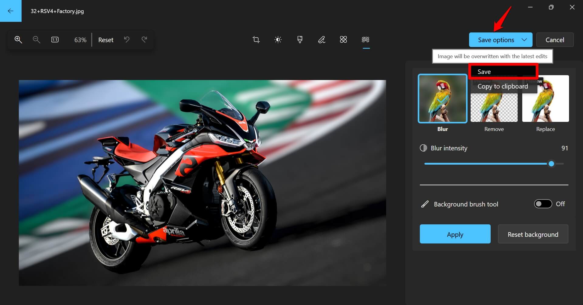 So machen Sie den Hintergrund im Windows Fotos-App transparent 1