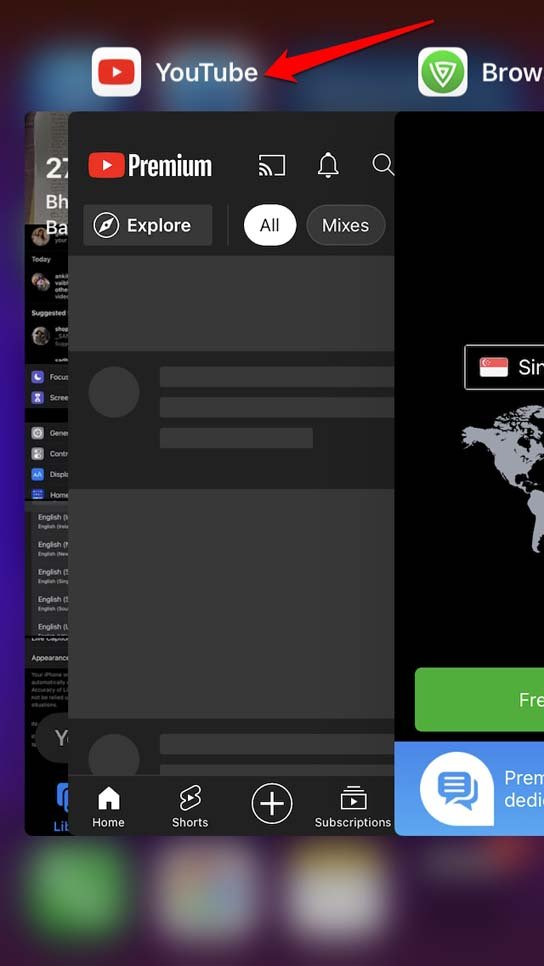 fermer de force YouTube iOS
