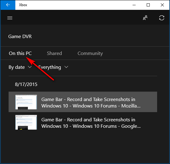 screenshot in Windows 10