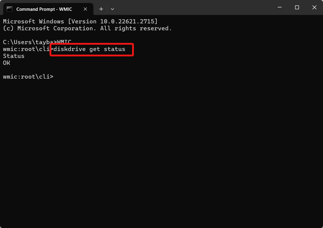 Ejecutar el comando disk drive get status