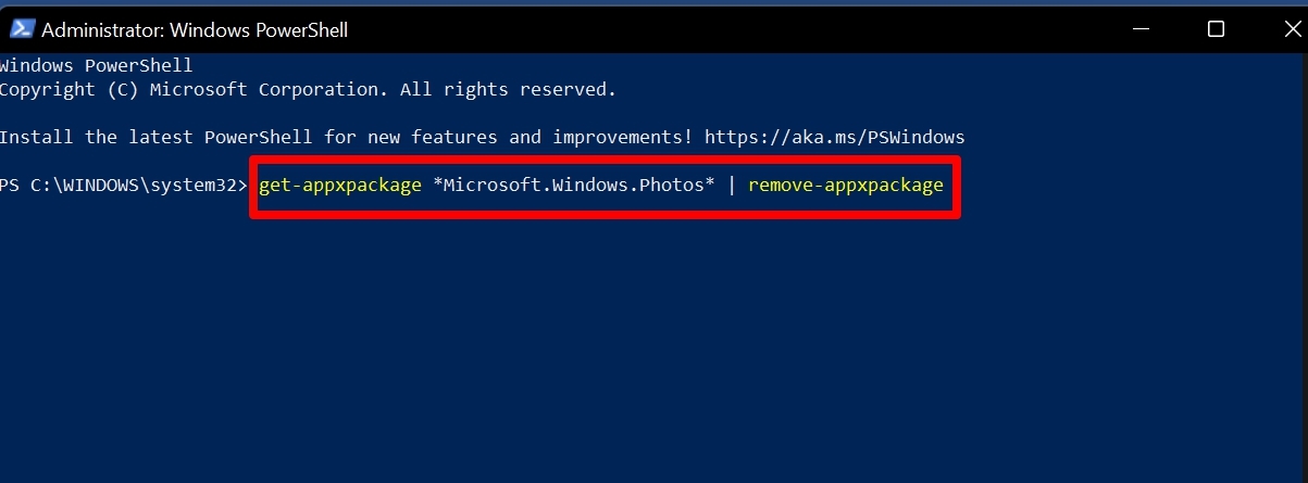 Windowsフォトアプリをアンインストール