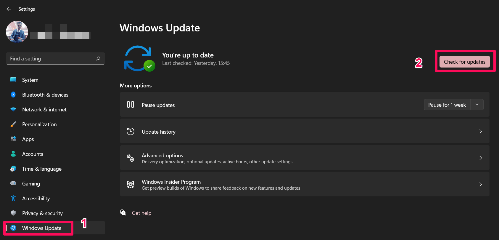 Controlla aggiornamenti di Windows