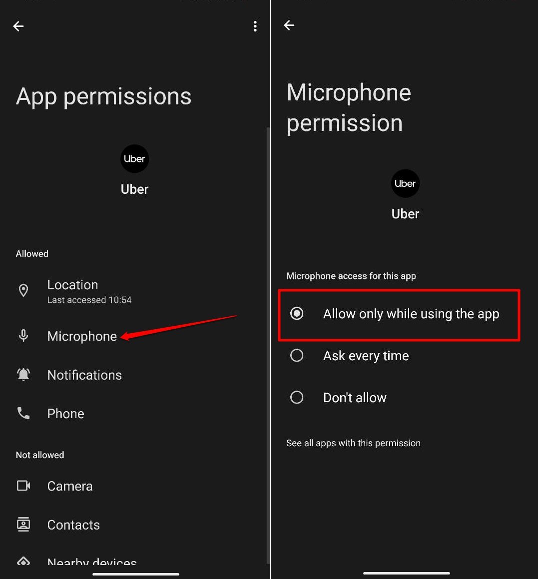 permitir que las aplicaciones accedan al micrófono mientras usan la aplicación