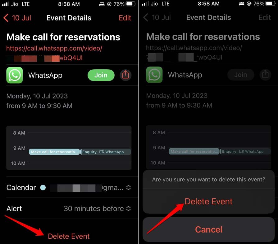 elimina chiamate WhatsApp programmate su iPhone