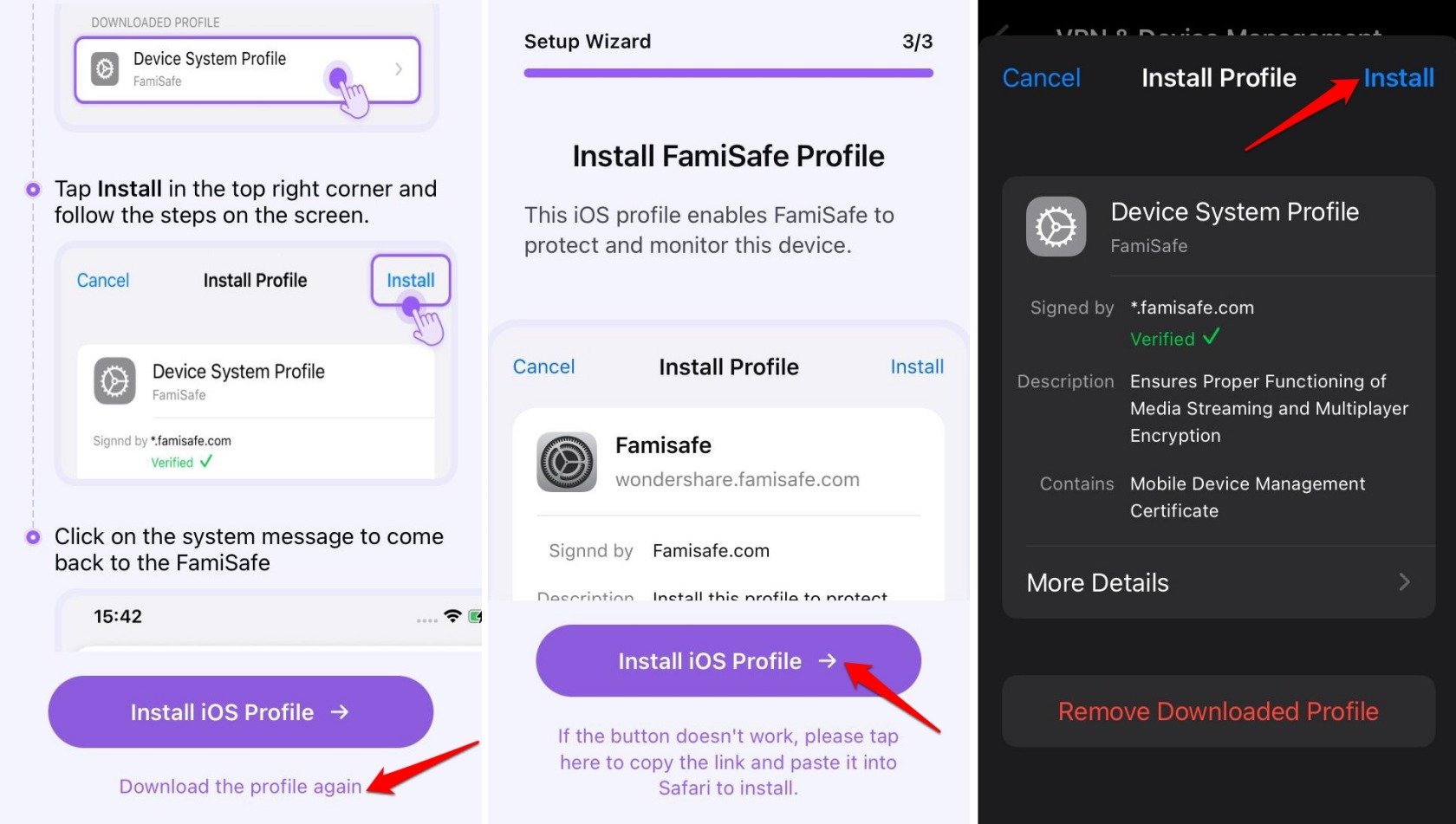 descargar e instalar el perfil de iOS de FamiSafe