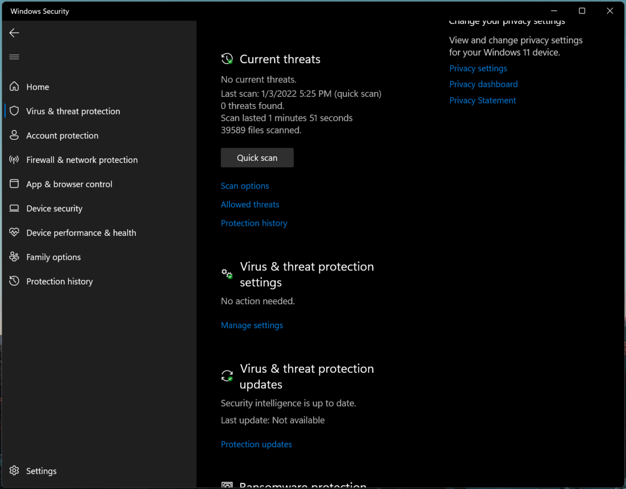 Risultati Sicurezza di Windows