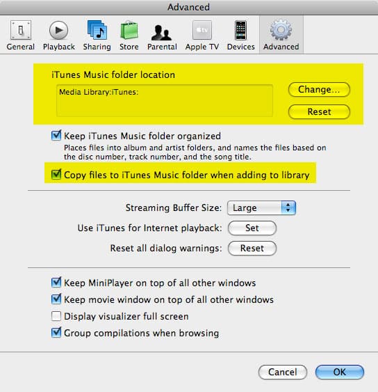 外付けハードドライブ上のiTunesメディアファイルの管理