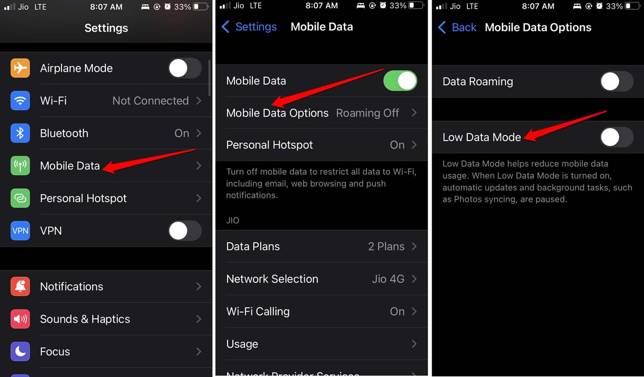 desativar modo de baixo dados no iPhone