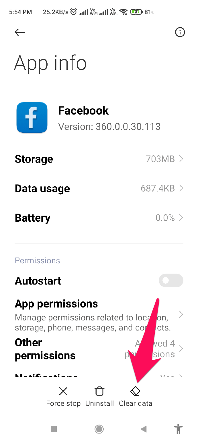 Limpar dados de cache do aplicativo Facebook