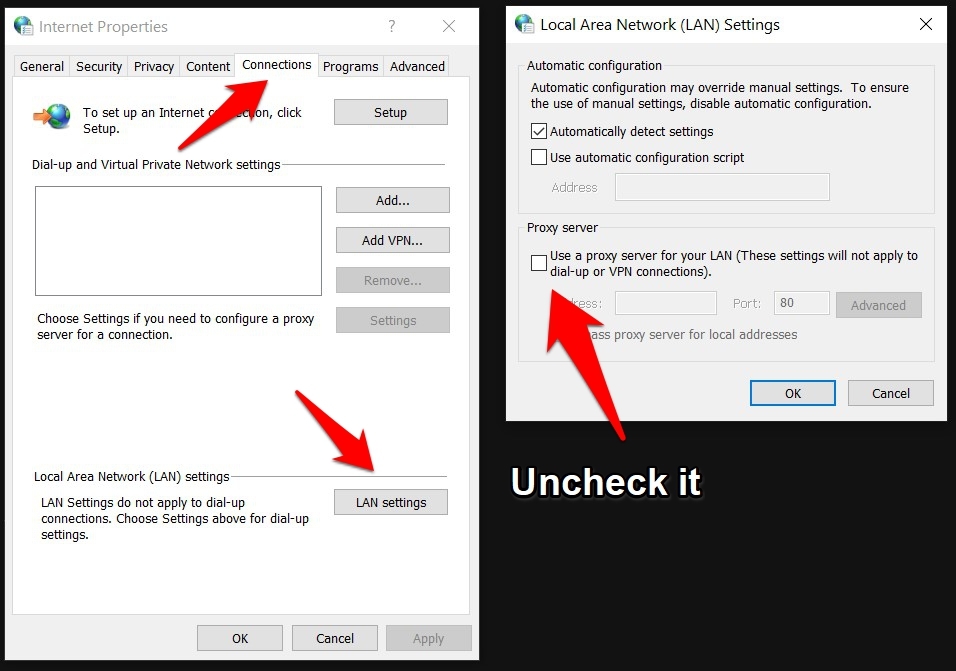 Disabilita Proxy:VPN