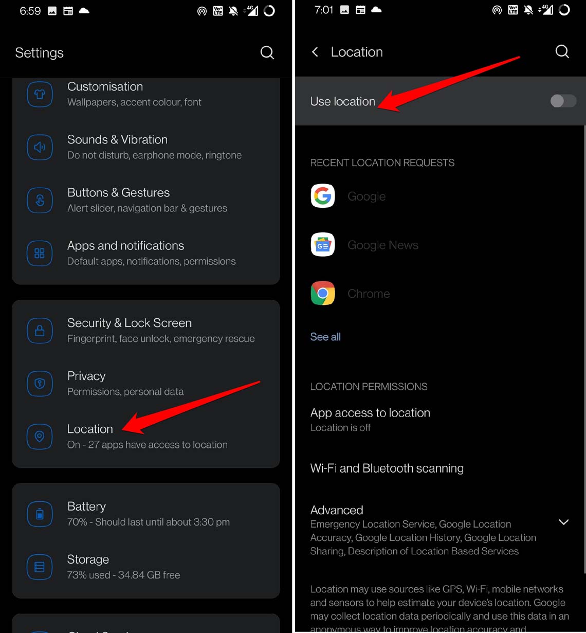 Androidデバイスの位置情報を無効にする