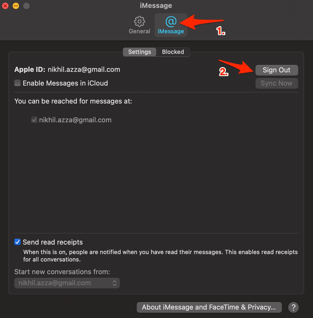 iMessageからサインアウト