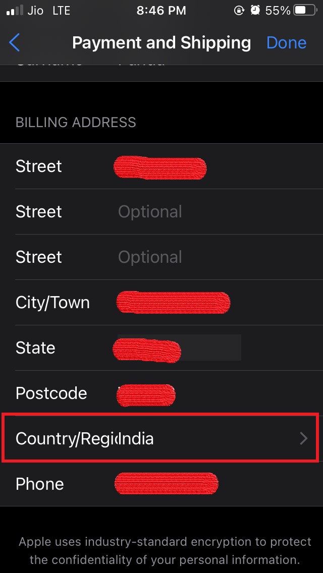 tippen Sie auf Land/Region