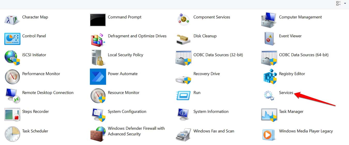 lanzar la aplicación de Servicios desde el panel de control