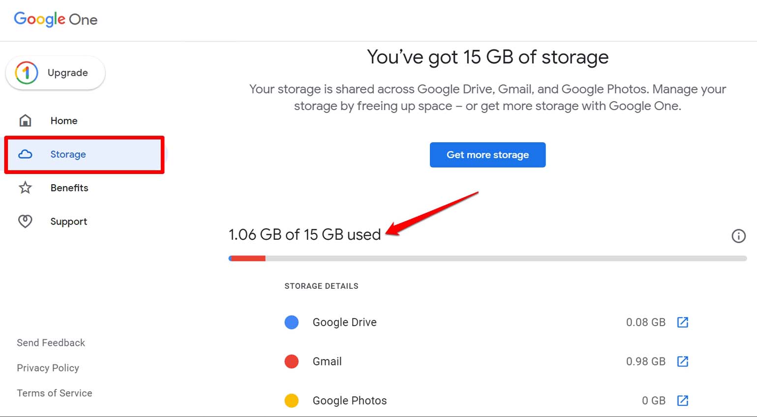 verificar almacenamiento de Google