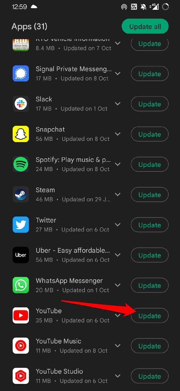 aggiorna YouTube dal Play Store