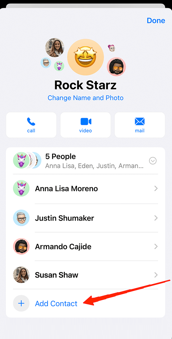 appuyez sur l'icône + et choisissez le contact de votre liste de contacts