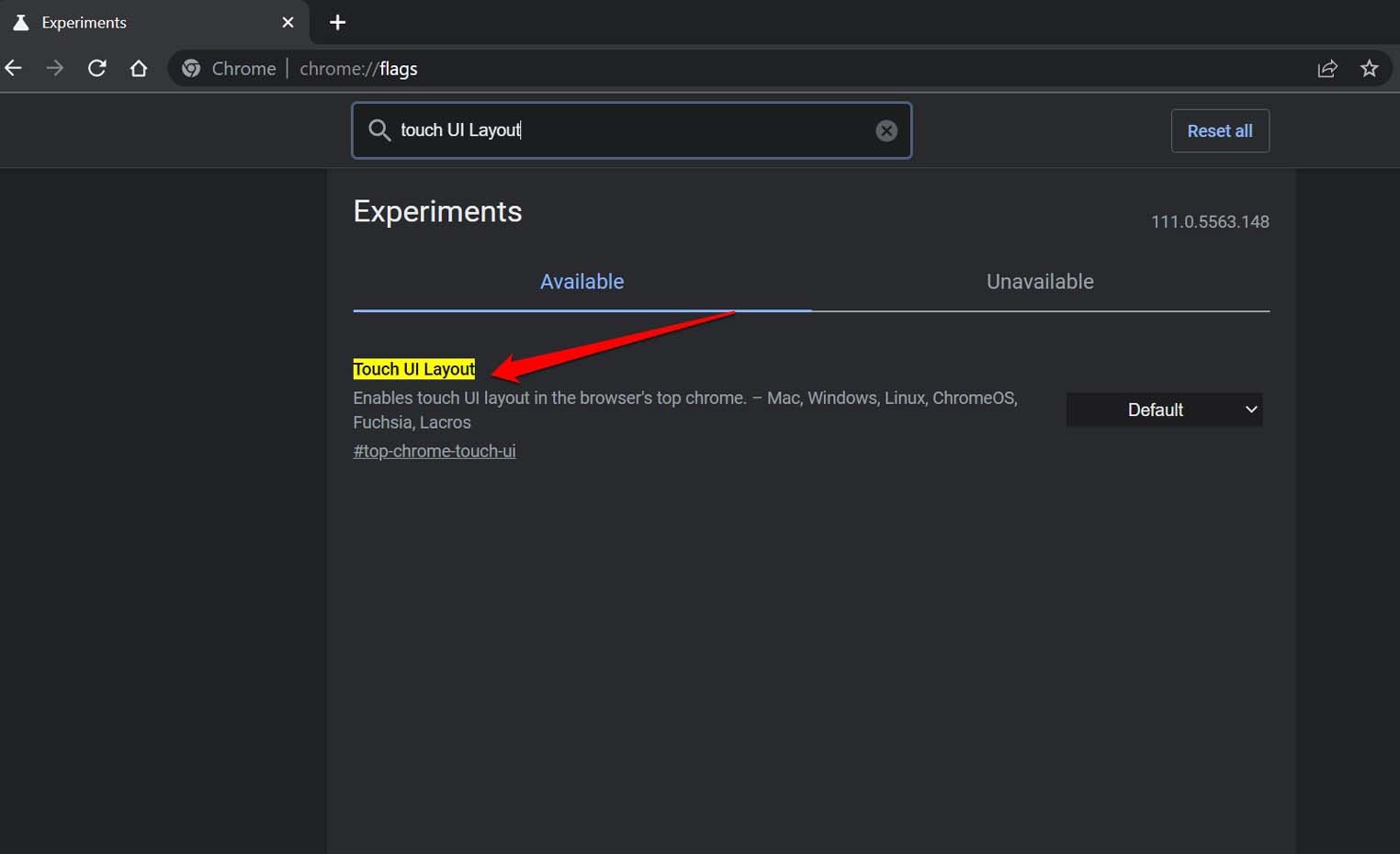 abilita layout UI touch per Chrome