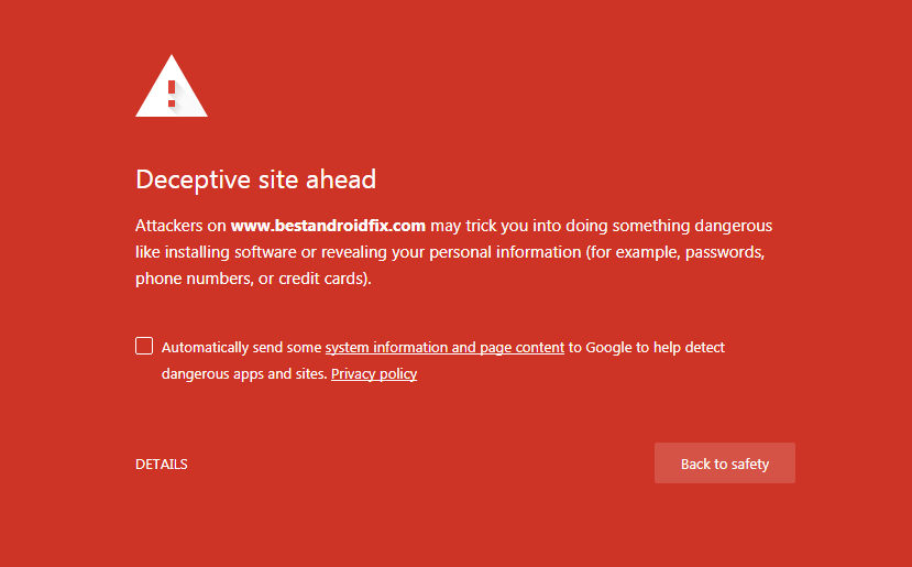 Site enganoso à frente
