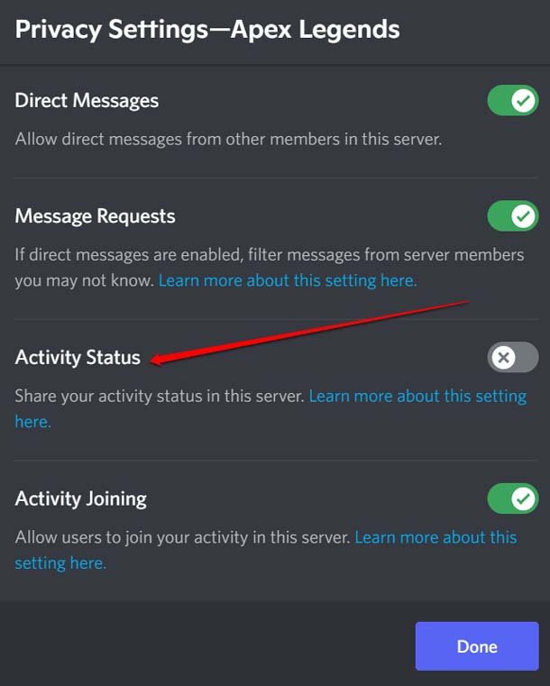 ocultar estado de actividad en Discord