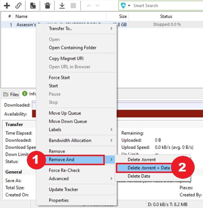 Elimina il file torrent + dati