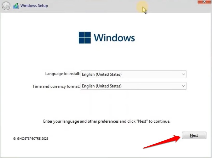 Ghost Spectre Windows 11 설치 언어 선택
