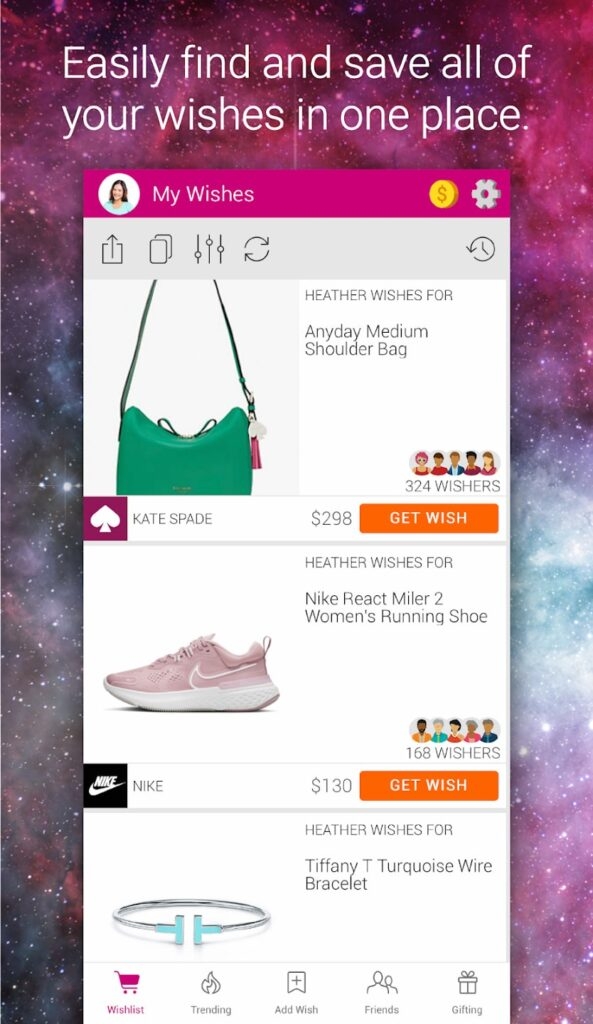 Wishfinity - Meilleure Application de Liste de Souhaits Universelle