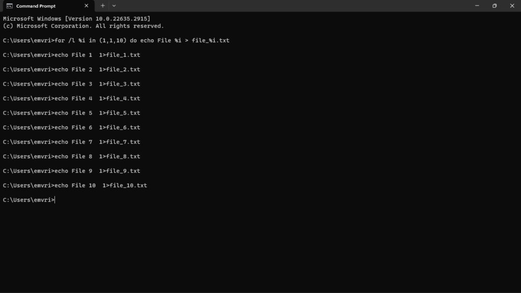 バッチファイル - コマンドプロンプトを使用してファイルを作成する