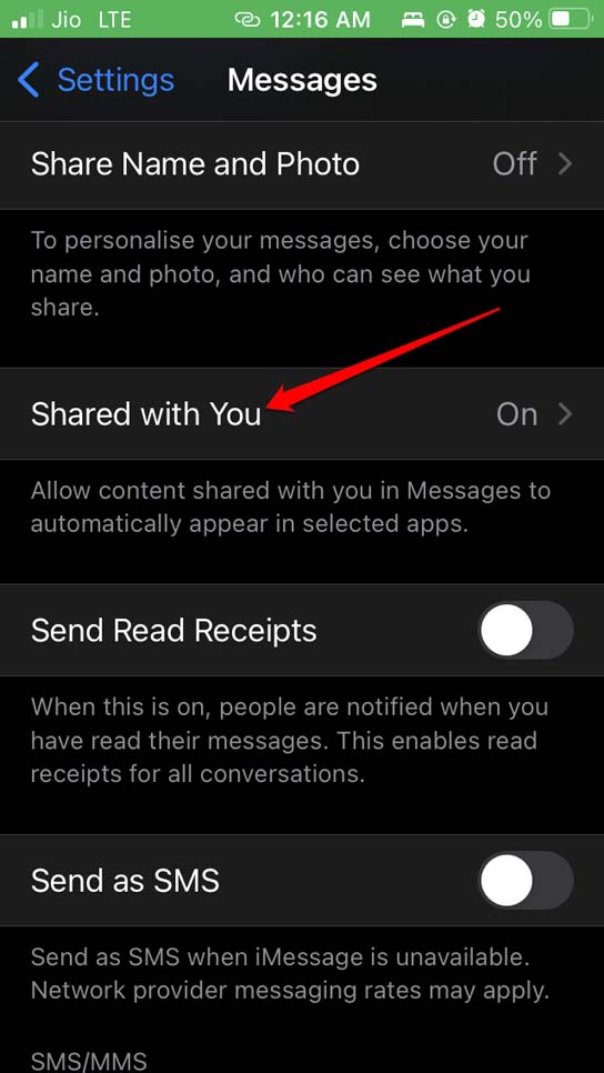 condiviso con te iMessage