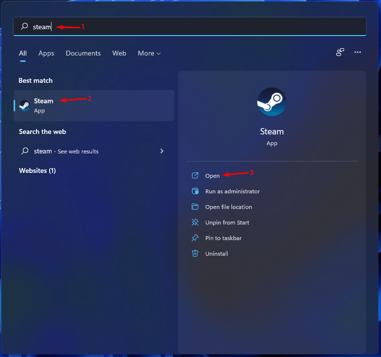 Ouvrez le programme Steam