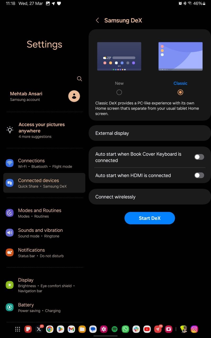 Avvia DeX su tablet Samsung