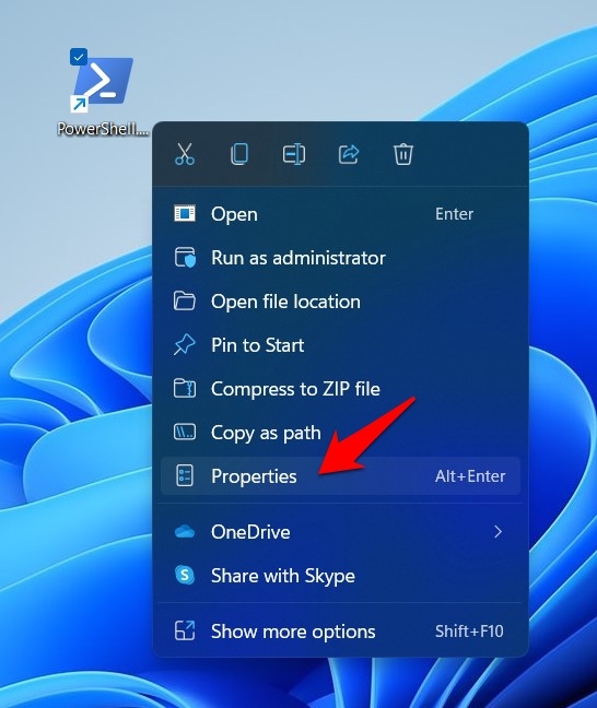 proprietà collegamento powershell