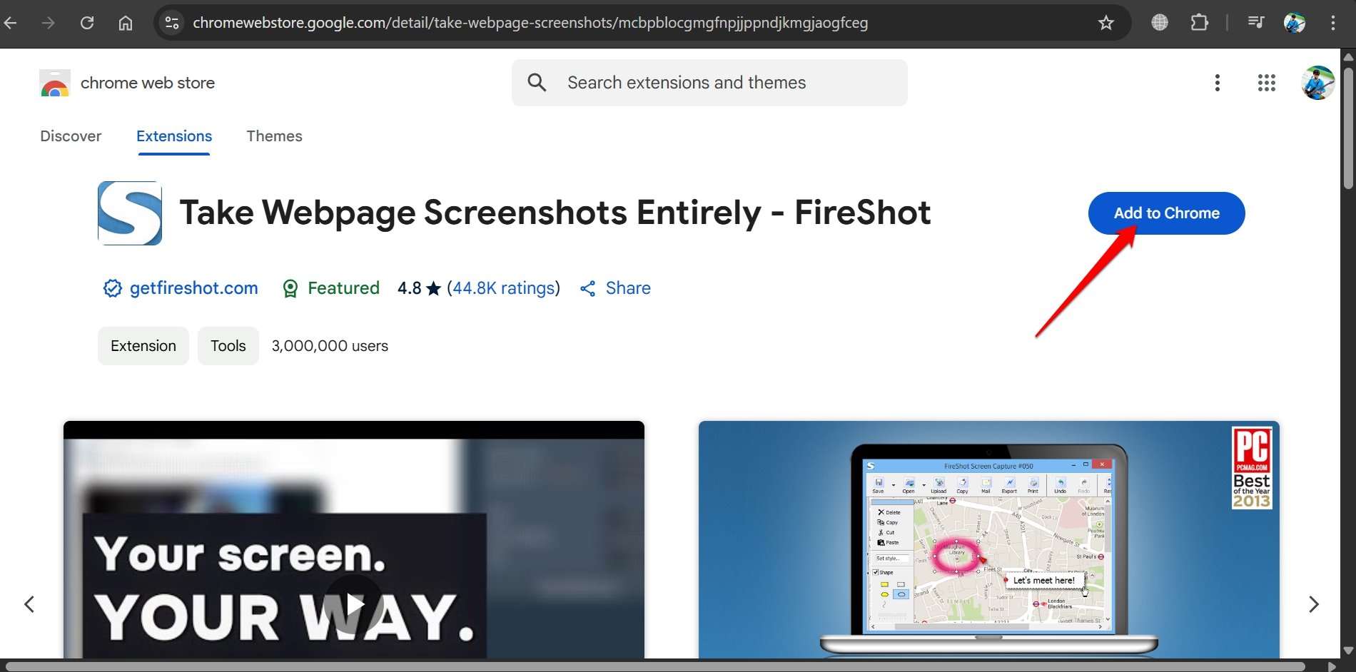 Fireshot을 Chrome에 추가