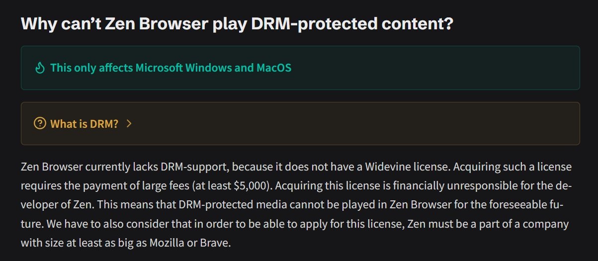 Zen-Browser kann DRM-geschützte Inhalte nicht abspielen