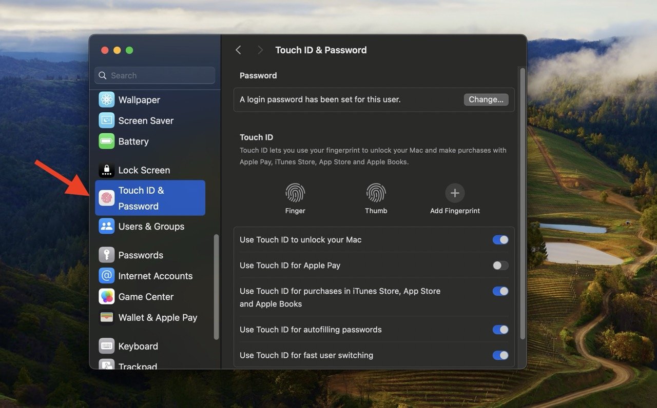 Klicken Sie auf Touch ID und Passwort