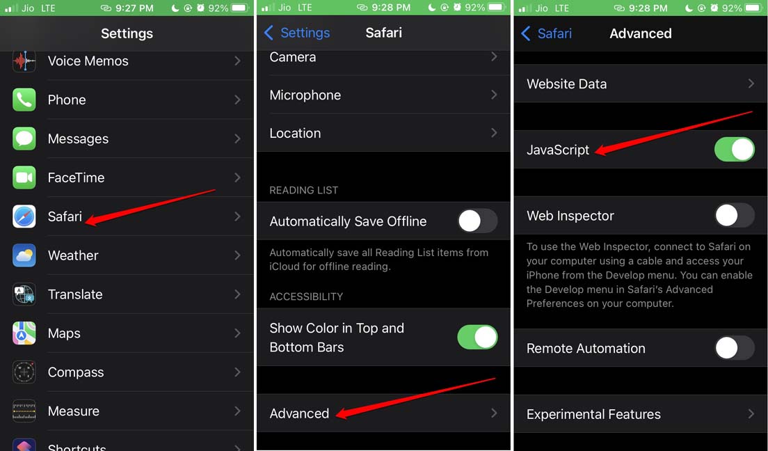 safari activer javascript