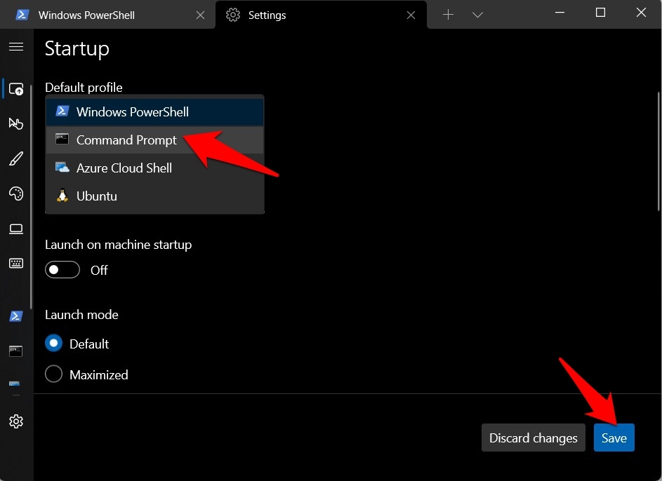Establecer el símbolo del sistema como predeterminado en el terminal de Windows 11