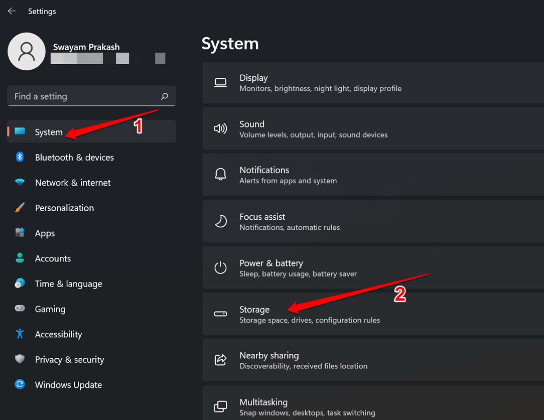 configuração de armazenamento do Windows OS