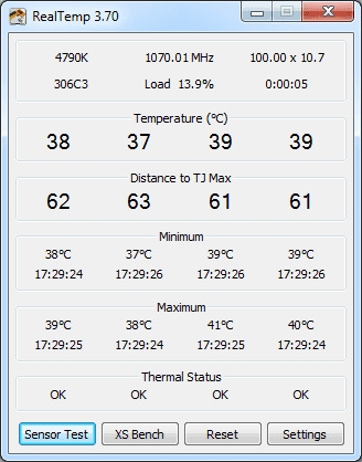 Real Temp - Monitor della temperatura della CPU per Windows