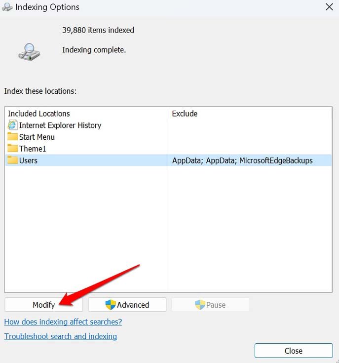 disabilita l'indicizzazione su Windows