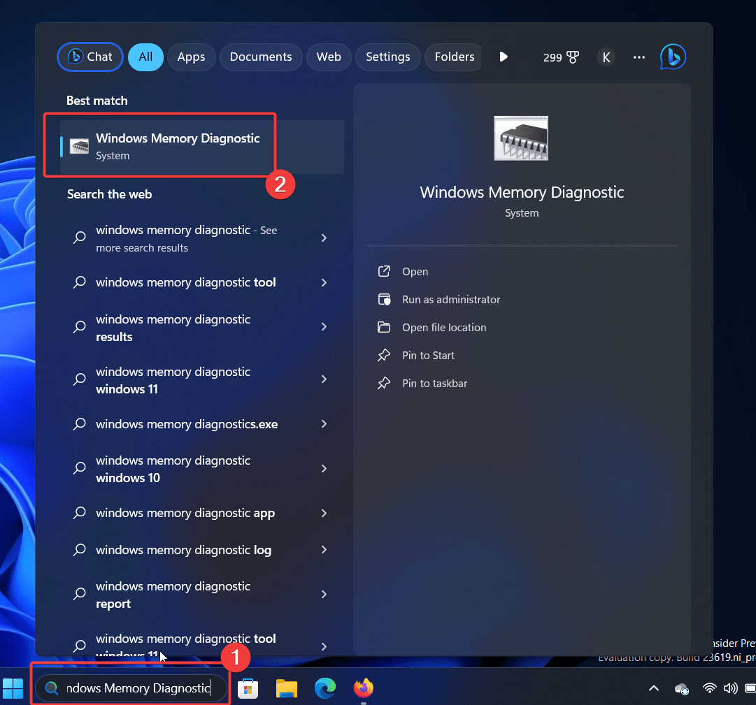 Pesquisar Diagnóstico de Memória do Windows
