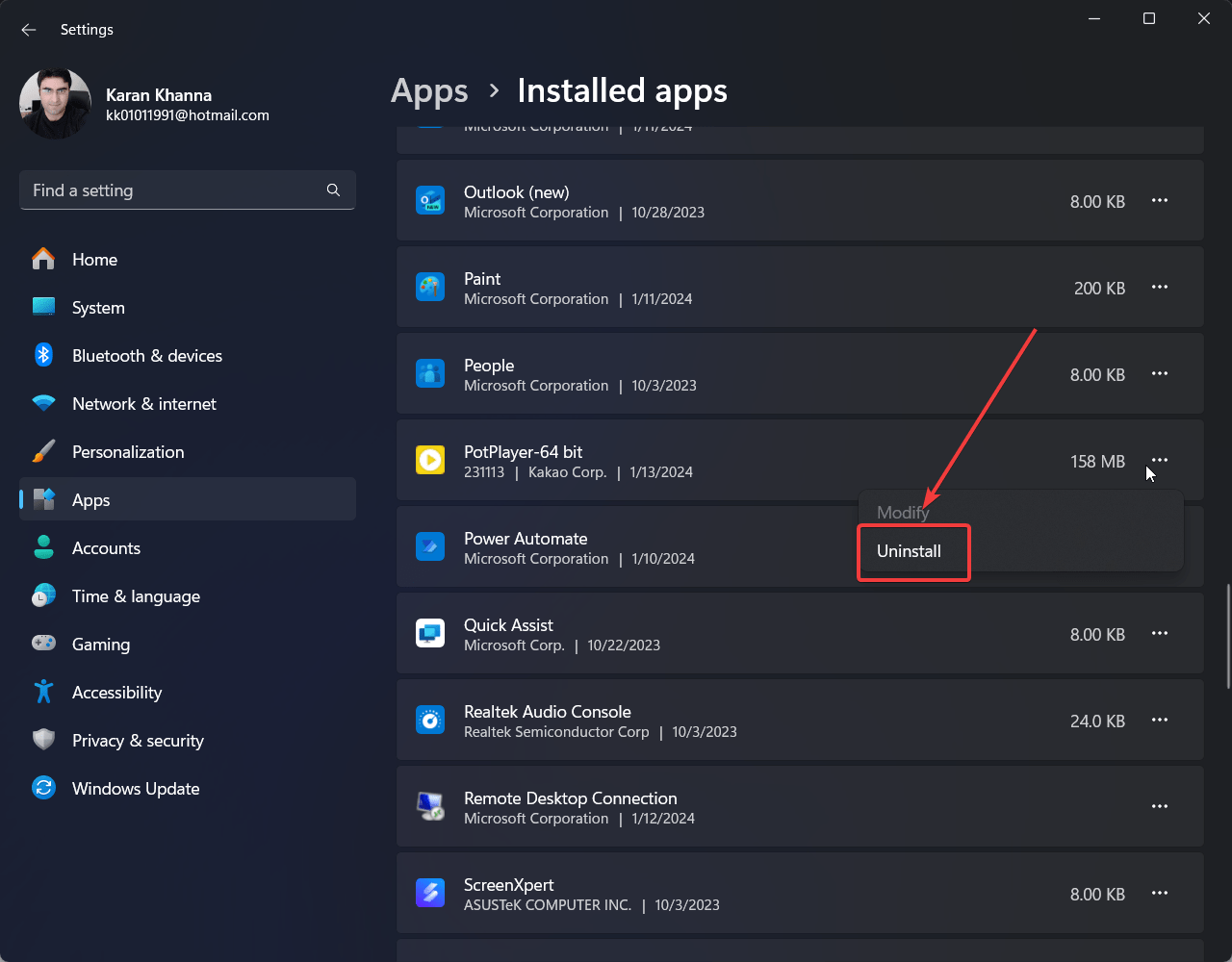 Disinstalla