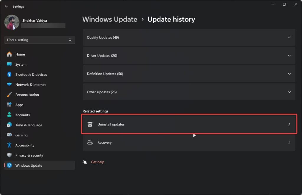 Desinstalar Atualizações do Windows - O driver ene.sys não pode ser carregado