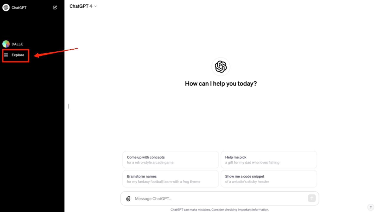 Ahora, haz clic en Explorar en la barra lateral izquierda. Esto te llevará a una página que muestra una lista de GPT creados por OpenAI.