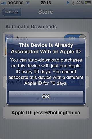 iTunes in the Cloud의 iOS 기기에서의 제한 사항